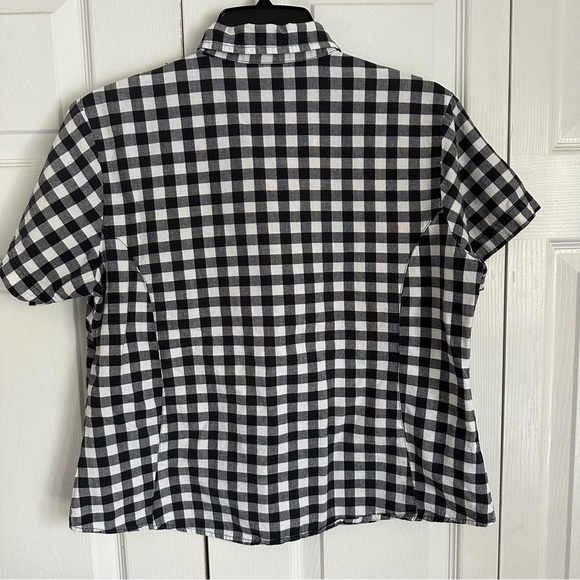 Embroidered Gingham Plaid Womens M Short Sleeve Zip Top Cottagecore Grannycore - Picture 2 of 8